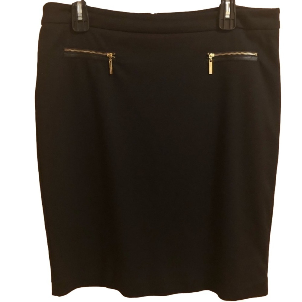 DANA Buchman Black Skirt Size 10 Gold Zippers Back Slit Knee Length Career
Work